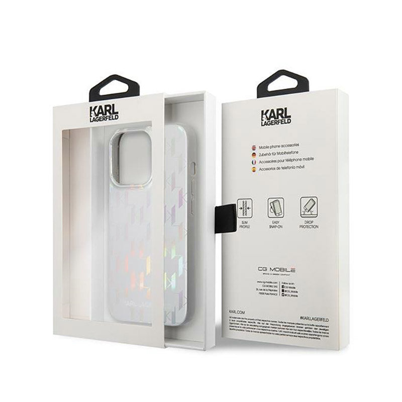 Karl Lagerfeld Monogram Iridescentinis - Dėklas iPhone 14 Pro (sidabrinis)