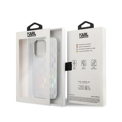 Karl Lagerfeld Monogram Iridescentinis - Dėklas iPhone 14 Pro (sidabrinis)
