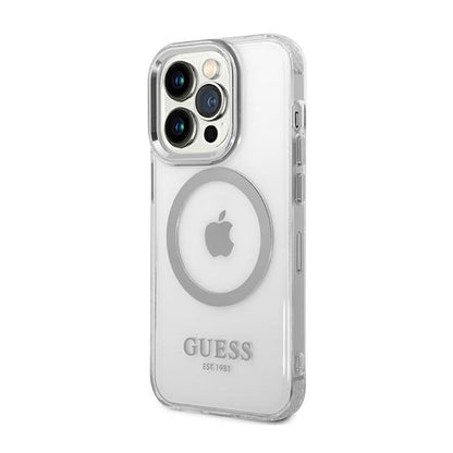 Guess Metal Outline MagSafe – dėklas, skirtas „iPhone 14 Pro Max“ (skaidrus)