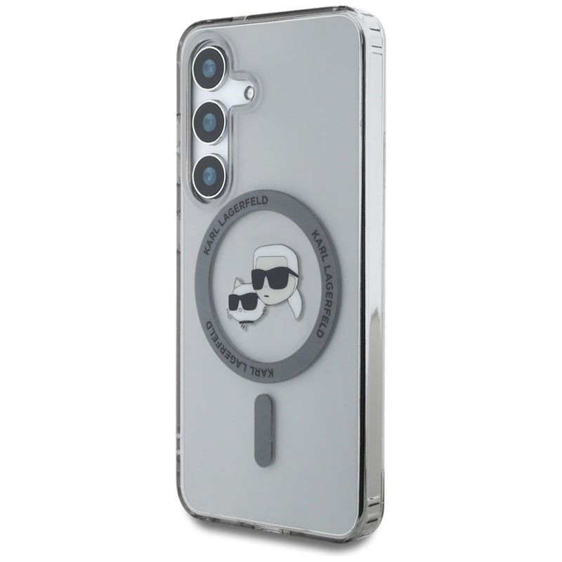 Karl Lagerfeld Button Karl & Choupette Heads Printed Logo MagSafe – Dėklas, skirtas „Samsung Galaxy S25“ (Juoda)