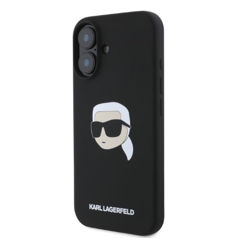 Karl Lagerfeld Silicone Karl Head Print MagSafe – dėklas, skirtas iPhone 16 (juodas)