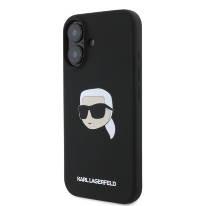 Karl Lagerfeld Silicone Karl Head Print MagSafe – dėklas, skirtas iPhone 16 (juodas)