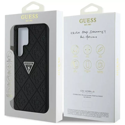 Guess Hot Stamp 4G Pattern Triangle Metal Logo - Dėklas Samsung Galaxy S25 Ultra (juodas)