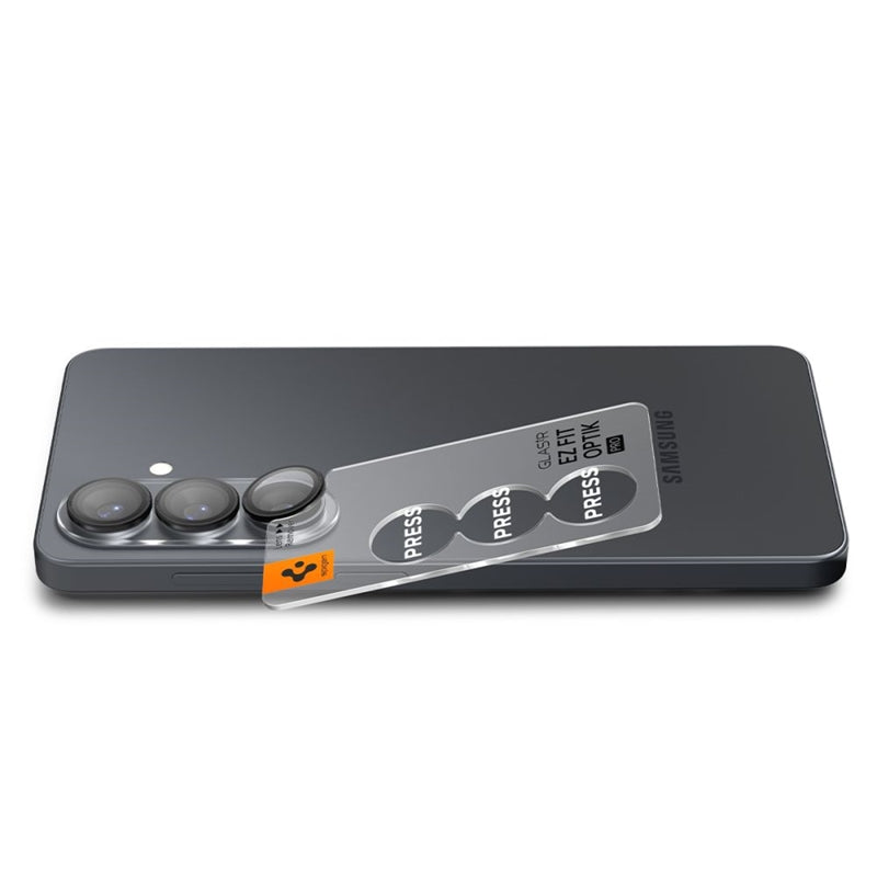 Spigen Optik Pro HD GLAS.TR EZ Fit kameros apsauga (2 vnt.) - Stiklinė objektyvo apsauga, skirta Samsung Galaxy S26 (2 vnt.)(Juoda)