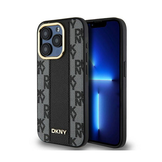 DKNY odinė languota „Mono Pattern MagSafe“ dėklas, skirtas „iPhone 15 Pro Max“ (juodas)