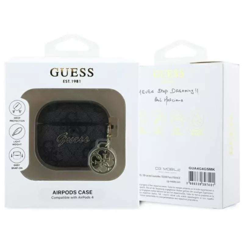 Guess 4G Charm Collection – dėklas, skirtas AirPods 4 (juodas)