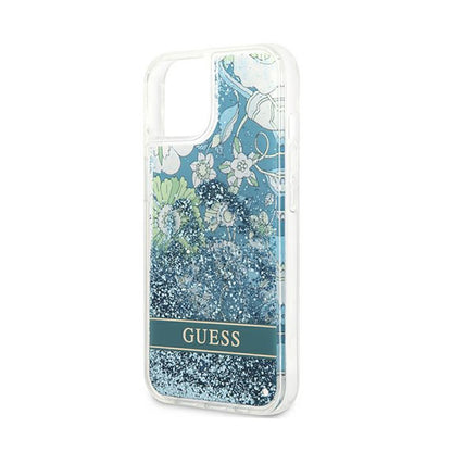 Guess Liquid Glitter Flower – dėklas, skirtas iPhone 13 (mėlyna / žalia)