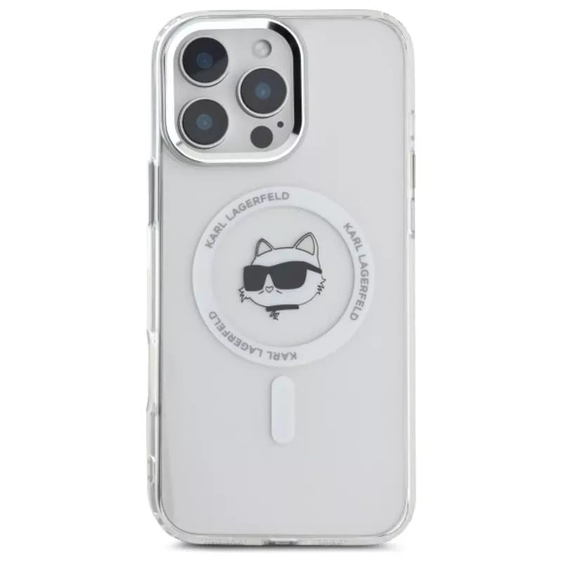 Karl Lagerfeld IML Metal Choupette Head MagSafe – dėklas iPhone 16 Pro Max (baltas)