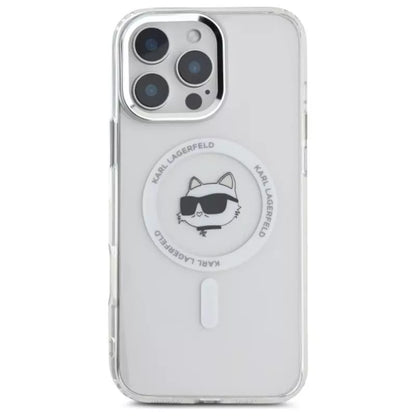 Karl Lagerfeld IML Metal Choupette Head MagSafe – dėklas iPhone 16 Pro Max (baltas)