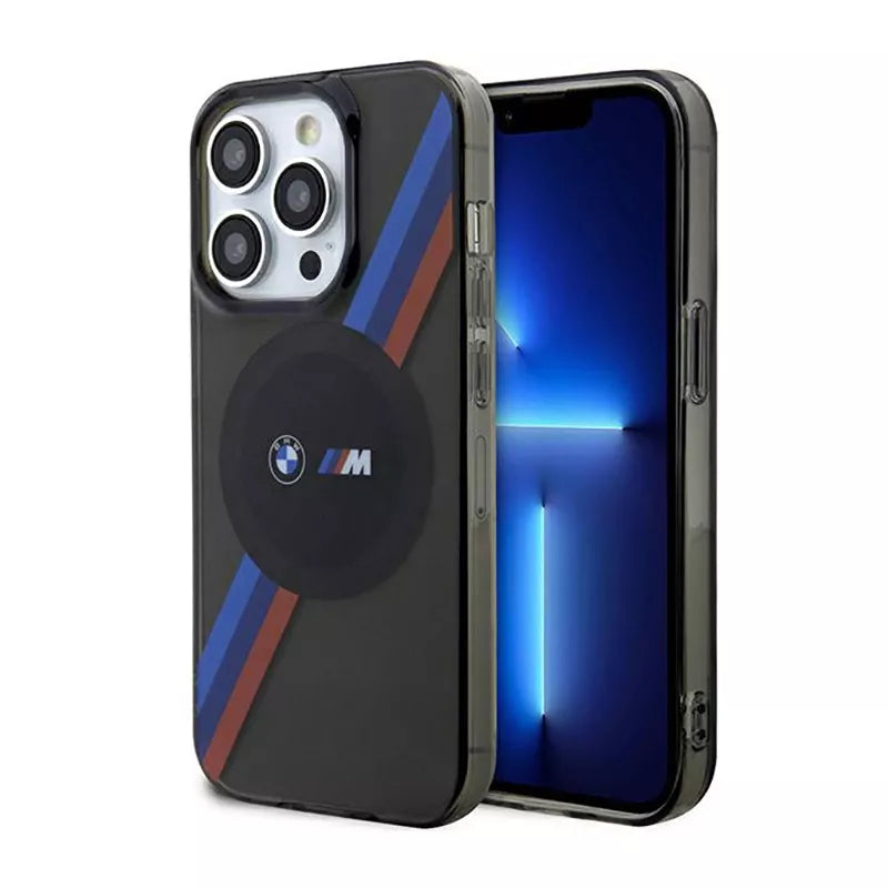 BMW Trikolorinės juostos MagSafe dėklas skirtas iPhone 14 Pro (Pilkas)