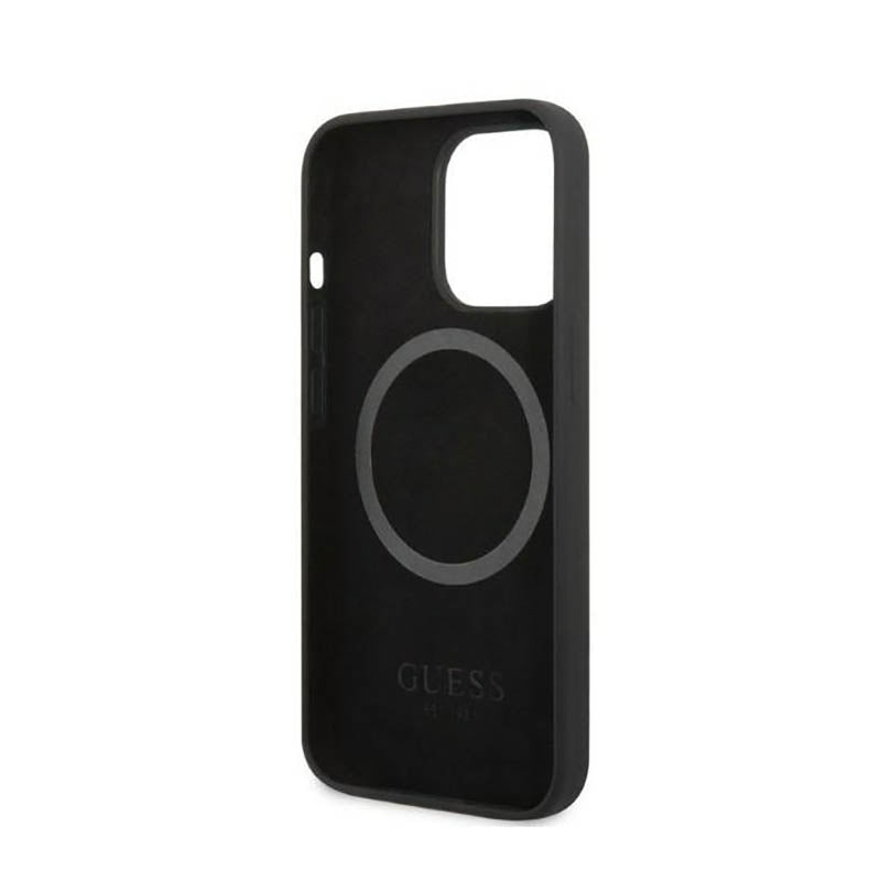 Guess Silicone Logo Plate MagSafe - Dėklas skirtas iPhone 13 Pro (Juoda)