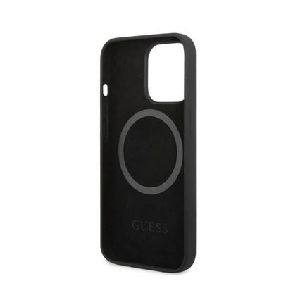 Guess Silicone Logo Plate MagSafe - Dėklas skirtas iPhone 13 Pro (Juoda)