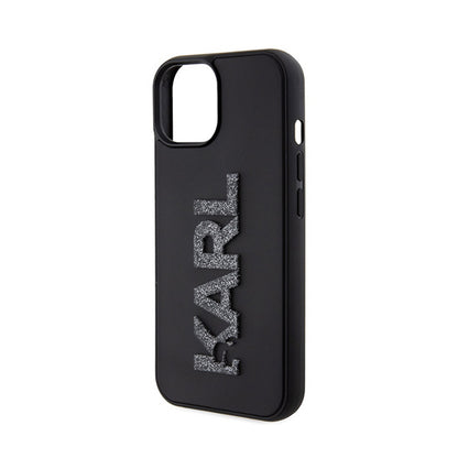 Karl Lagerfeld 3D guminis blizgučių logotipas – dėklas, skirtas iPhone 15 (juodas)