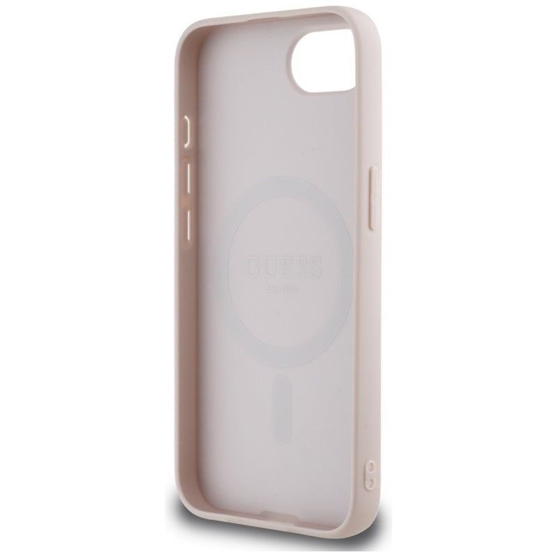 Guess 4G Circle Classic Logo MagSafe – dėklas iPhone 16e (rožinės spalvos)