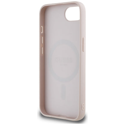 Guess 4G Circle Classic Logo MagSafe – dėklas iPhone 16e (rožinės spalvos)