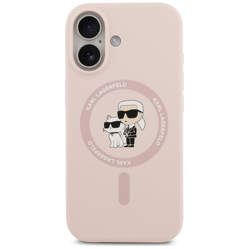 Karl Lagerfeld Silikoninis Karl & Choupette žiedas MagSafe - Dėklas iPhone 17 (rožinis)