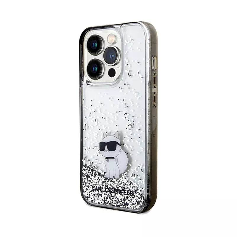 Karl Lagerfeld Liquid Glitter Choupette – dėklas iPhone 14 Pro Max (skaidrus)