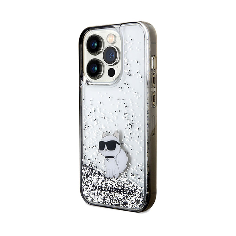 Karl Lagerfeld Liquid Glitter Choupette – dėklas iPhone 14 Pro Max (skaidrus)