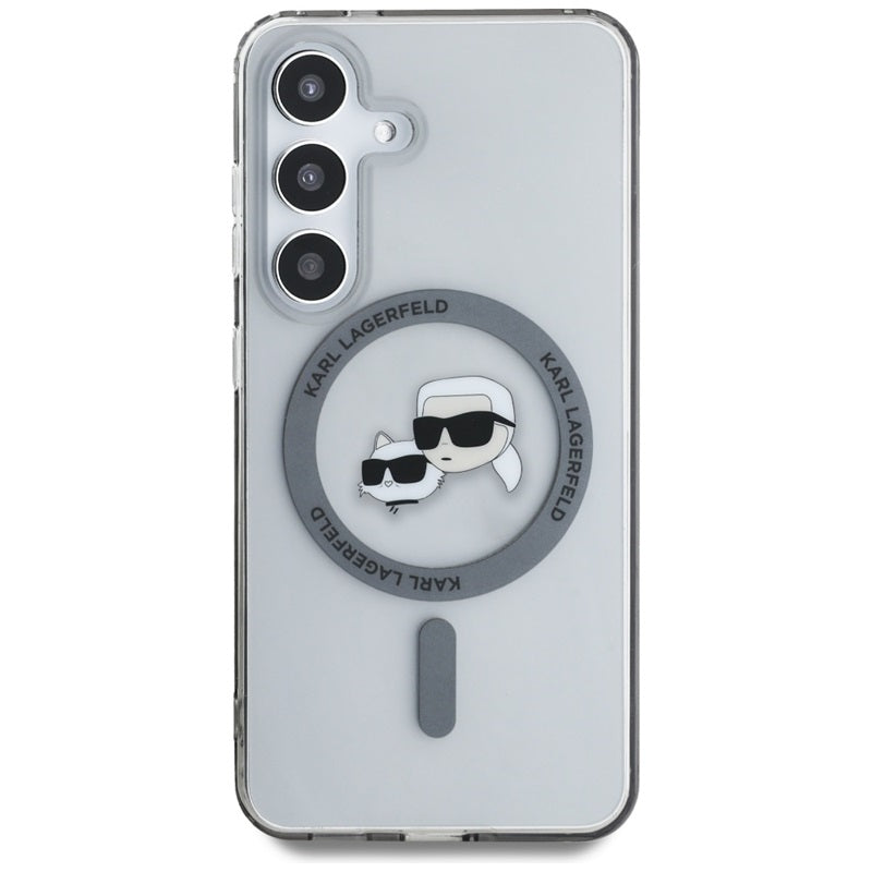 Karl Lagerfeld Button Karl & Choupette Heads Printed Logo MagSafe – Dėklas, skirtas „Samsung Galaxy S25“ (Juoda)