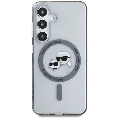 Karl Lagerfeld Button Karl & Choupette Heads Printed Logo MagSafe – Dėklas, skirtas „Samsung Galaxy S25“ (Juoda)