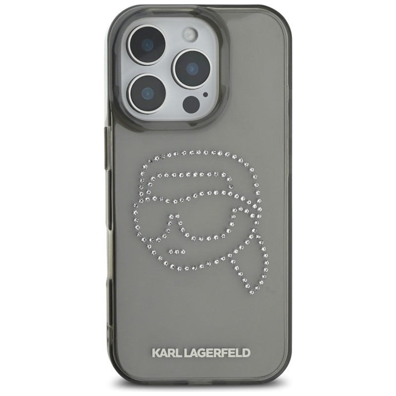 Karl Lagerfeld IML Rhinestones Karl Head – dėklas iPhone 16 Pro (juodas)