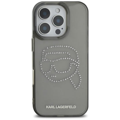 Karl Lagerfeld IML Rhinestones Karl Head – dėklas iPhone 16 Pro (juodas)