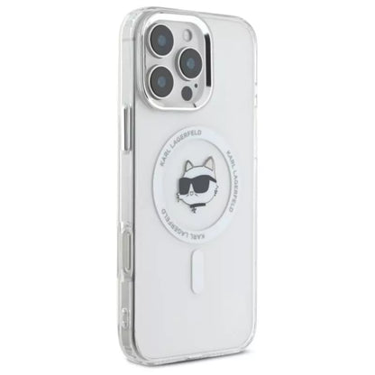 Karl Lagerfeld IML Metal Choupette Head MagSafe – dėklas iPhone 16 Pro Max (baltas)