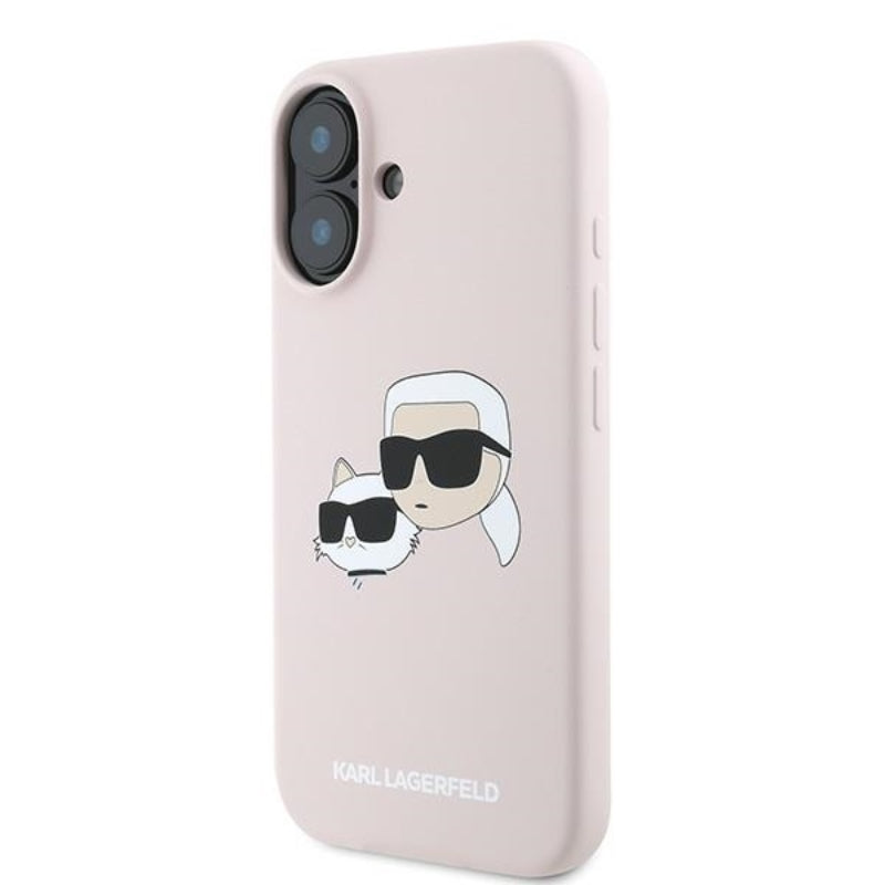 Karl Lagerfeld Silicone Double Heads Print MagSafe – iPhone 16 Plus dėklas (rožinis)