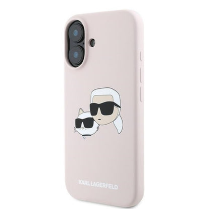 Karl Lagerfeld Silicone Double Heads Print MagSafe – iPhone 16 Plus dėklas (rožinis)