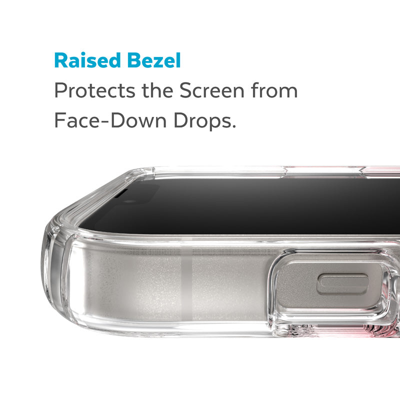 Speck Presidio Perfect-Clear + Ombre + MagSafe – dėklas iPhone 15 Plus / 14 Plus su MICROBAN danga (skaidrus / vintažinės rožės atspalvis)