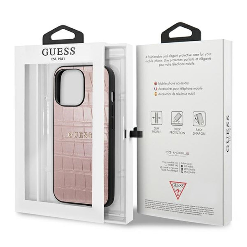 Guess Croco Stamp Lines – dėklas iPhone 13 Pro (rožinis)
