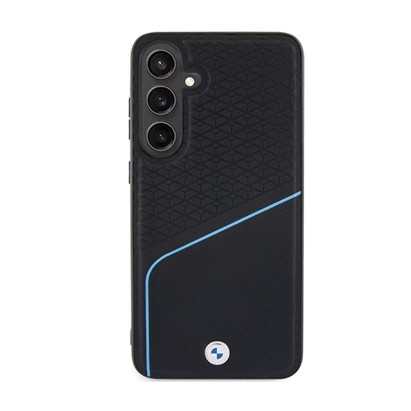 BMW Signature Leather Textured & Line MagSafe - dėklas, skirtas Samsung Galaxy S24 (juodas)