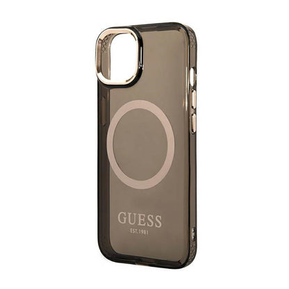Guess Gold Outline Translucent MagSafe – „iPhone 14 Plus“ dėklas (juodas)