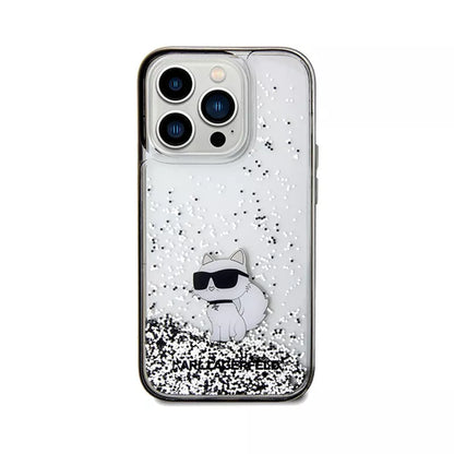 Karl Lagerfeld Liquid Glitter Choupette – dėklas iPhone 14 Pro Max (skaidrus)