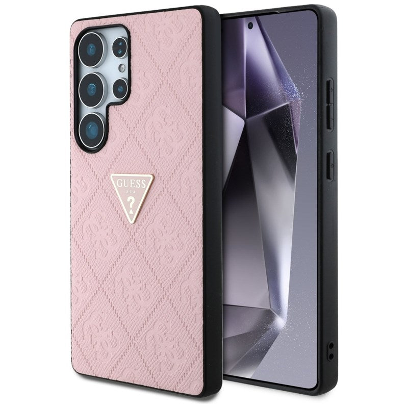 Guess Hot Stamp 4G rašto trikampio metalinis logotipas - dėklas skirtas Samsung Galaxy S25 Ultra (rožinė)