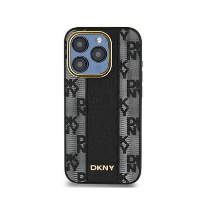 DKNY odinė languota „Mono Pattern MagSafe“ dėklas, skirtas „iPhone 15 Pro Max“ (juodas)