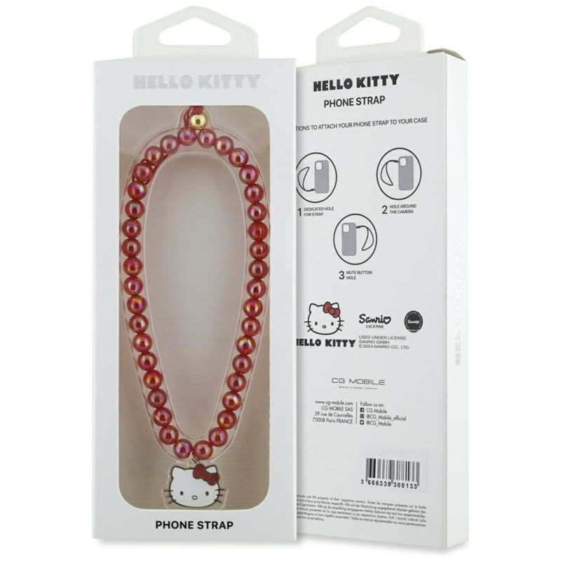 Hello Kitty Perliukų Katytės Galva - Telefono Pakabukas (Raudonas)