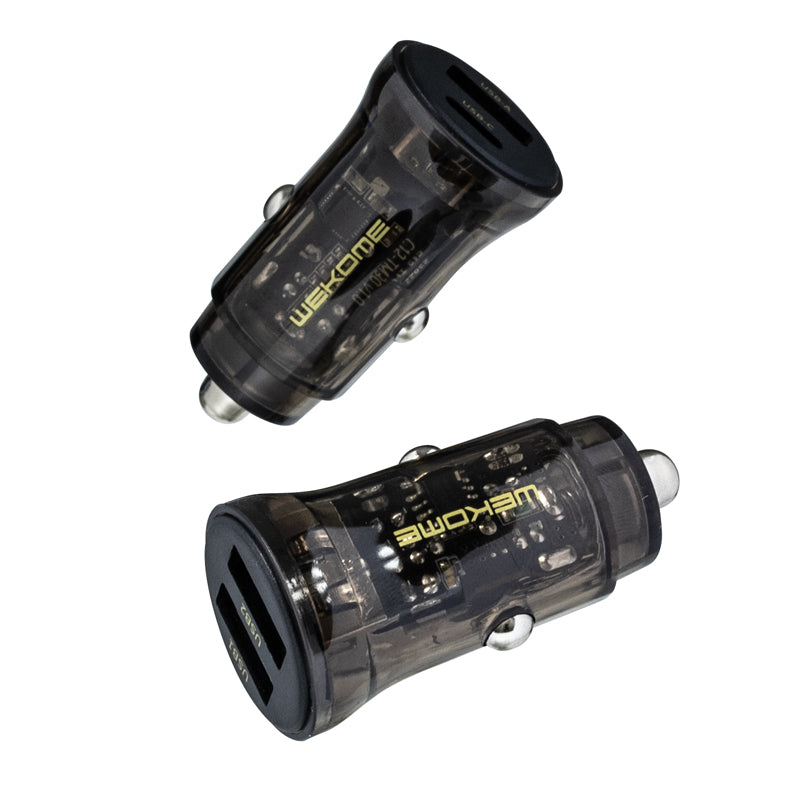 WEKOME WP-C40 Vanguard serija – Automobilinis įkroviklis 2 x USB Greitas įkrovimas 15W (Juoda / Skaidri)