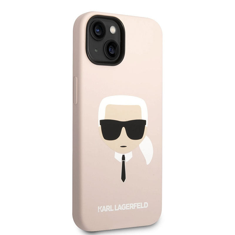 Karl Lagerfeld silikoninis Ikonik Karl'o galvos dėklas su MagSafe, skirtas iPhone 14 Plus (rožinis)