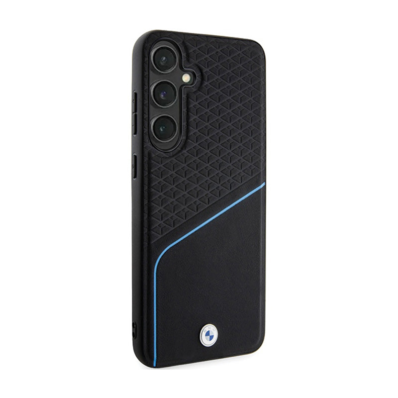 BMW Signature Leather Textured & Line MagSafe - dėklas, skirtas Samsung Galaxy S24 (juodas)