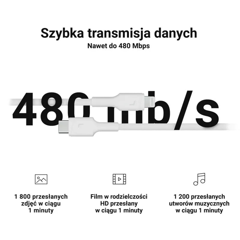 Green Cell PowerStream - USB-C - Lightning kabelis 100 cm Power Delivery kabelis su Apple MFi sertifikatu (baltas)