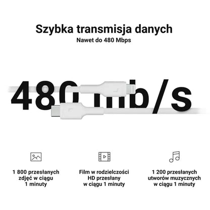 Green Cell PowerStream - USB-C - Lightning kabelis 100 cm Power Delivery kabelis su Apple MFi sertifikatu (baltas)