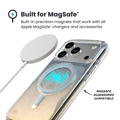 Speck Presidio Lux MagSafe dėklas - iPhone 17 Pro dėklas (Hyper Mirror Glitter / Silver Metallic)