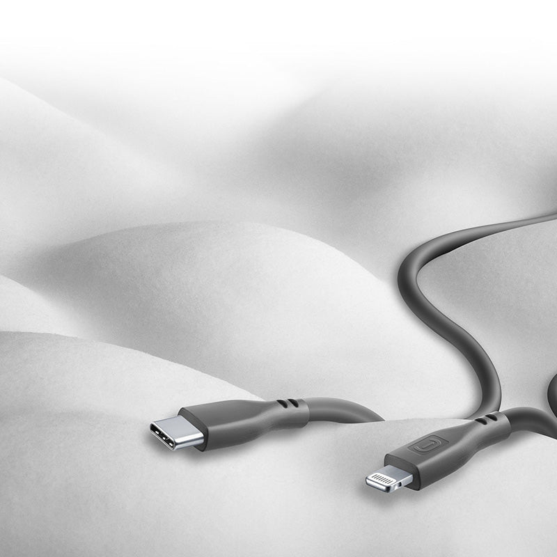 Cellularline Soft Cable – USB-C į Lightning laidas MFi sertifikuotas 1.2 m (juodas)