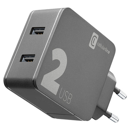 Cellularline Multipower 2 – 2x USB-A 12W + 12W tinklo įkroviklis (juodas)