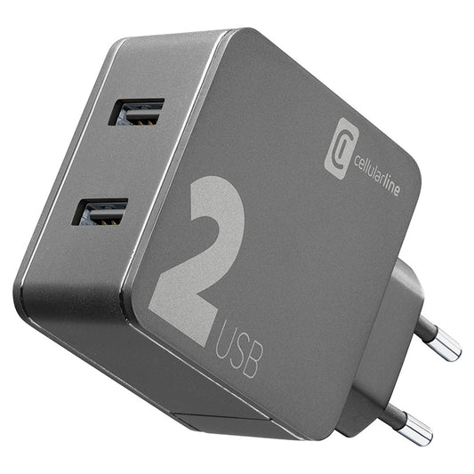 Cellularline Multipower 2 – 2x USB-A 12W + 12W tinklo įkroviklis (juodas)