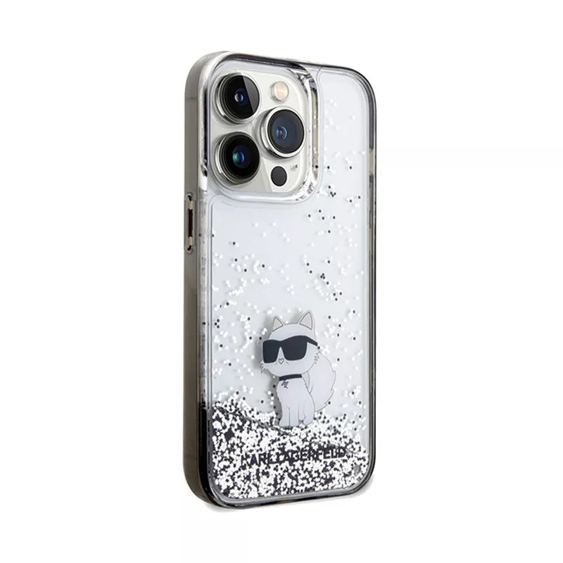 Karl Lagerfeld Liquid Glitter Choupette – dėklas iPhone 14 Pro Max (skaidrus)
