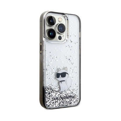 Karl Lagerfeld Liquid Glitter Choupette – dėklas iPhone 14 Pro Max (skaidrus)