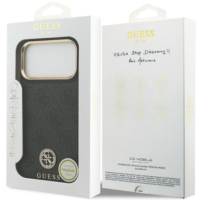 Guess 4G Strass Logo MagSafe dėklas iPhone 17 Pro Max (juodas)