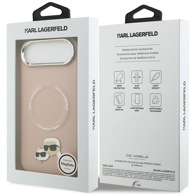Karl Lagerfeld Dėklas iPhone Air su Karl & Choupette sagėmis, MagSafe (rožinis)